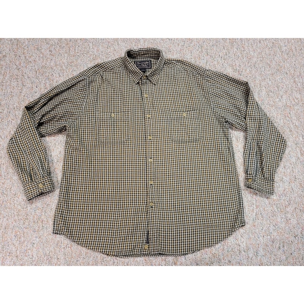 Abercrombie & Fitch Shirt Mens‎ Large Green Yellow Check Flannel Button Down